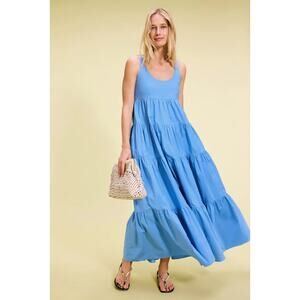 MICHAEL KORS Scoop Neck Tier Blue Cotton Dress
